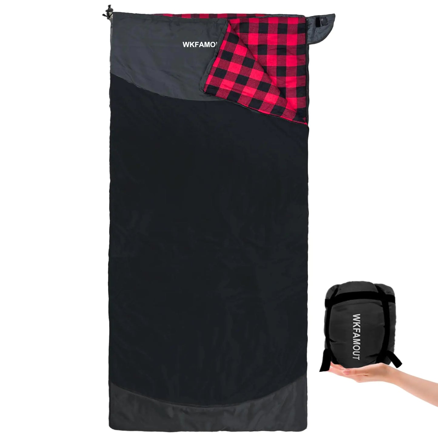 WKFAMOUT Backpacking Flannel Sleeping Bag Lightweight for Adults Hiking Ultralight Compact Sleeping Bag Portable Warm Weather Summer with Compression Sack